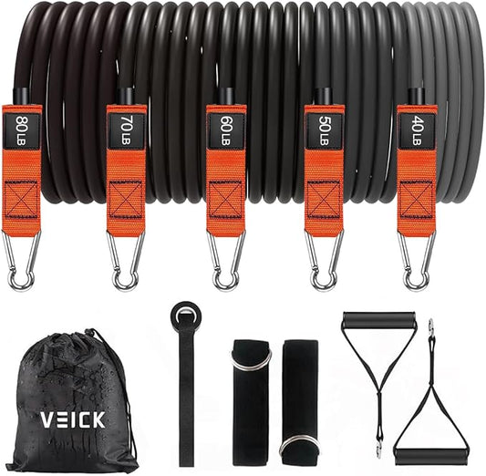 VEICK Resistance Bands, Exercise Bands for Working Out with Handles, Elastic Workout Bands for Men Women, Exercising Bands for Strength Training Equipment at Home Gym-FlexoryFit