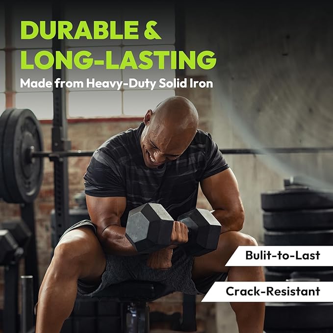 Hex Dumbbell 40-125 lb, Rubber Encased Exercise & Fitness Dumbbells, Hand Weight for Strength Training-FlexoryFit