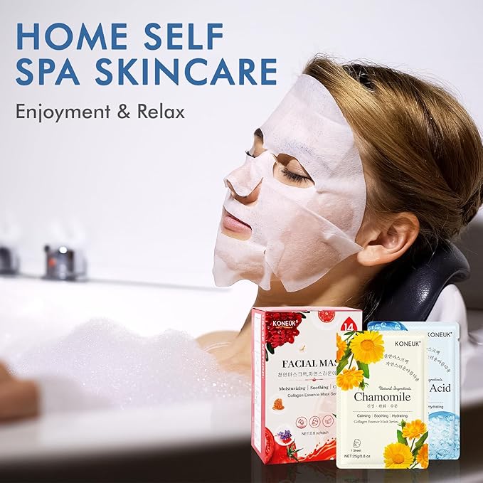 14 Pack Sheet Face Masks Skincare for All Skin Types, Hydrating Face Masks Suitable for Sensitive Skin, Bulk Facial Mask Set for Women Skin Care, Face Mask Gifts Set for Face Spa-FlexoryFit