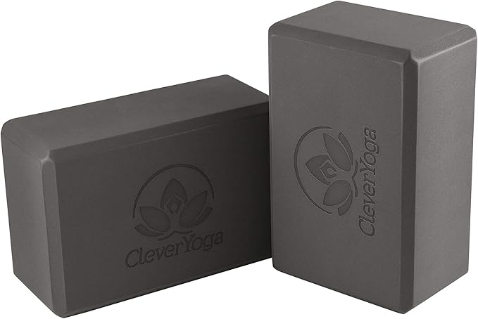 Clever Yoga Blocks & Strap - Lighweight Foam Yoga Blocks 2 Pack with 8ft Cotton Yoga Strap Set Kit for Beginners & Pros, Accessories & Equipment for Women & Men - Gray-FlexoryFit