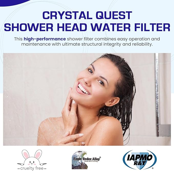 Crystal Quest Shower Filter without Shower Head - White - Advanced Multi Stage Filtration for Cleaner Water - Removes Chlorine, Heavy Metals - Promotes Healthier Skin, Softer Hair - Long-Lasting