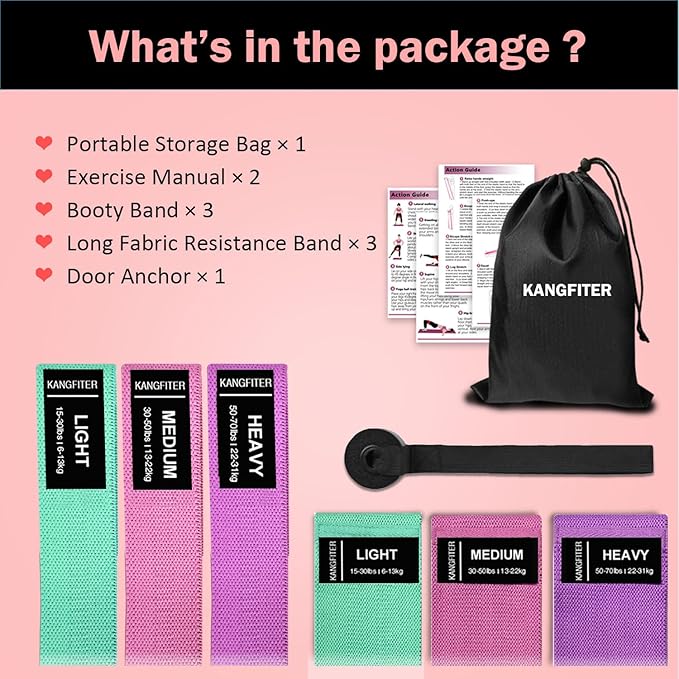 Long and Short Fabric Resistance Bands with Door Anchor 7 PCS, Non-Slip Stretch Booty Bands for Working Out Women & Men, Loop Exercise Elastic Bands for Home Physical Therapy Yoga Pilates-FlexoryFit