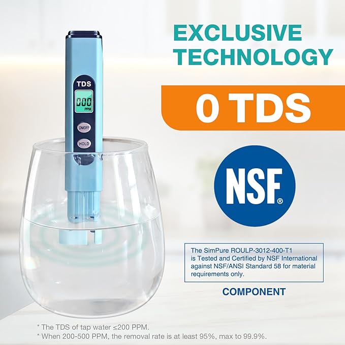 SimPure T1-400UV Tankless Reverse Osmosis System with UV, NSF/ANSI 58 Certified, Under Sink RO Water Filter System 400 GPD, 8 Stage Filtration Near 0 TDS, Built-in Pump, BPA Free, 1.5:1 Pure to Drain