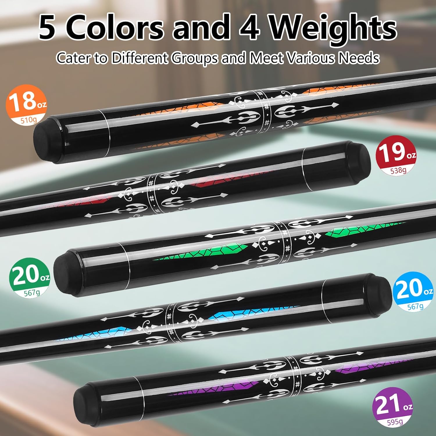 Pool Cue, 58" Billiard Cue Stick 2-Piece 13mm Maple Wood Pool Cue Stick 18 19 20 21oz for Bar House Pool Table Sports