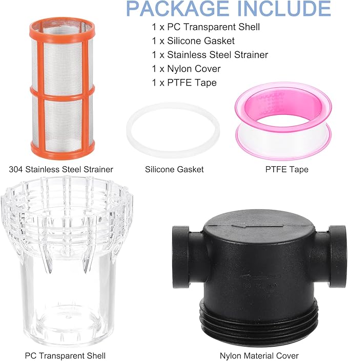 uxcell Pressure Washer Filter 1/2" NPT Female Thread, Inline Mesh Strainer Attachment, Stainless Steel Screen with Sealant Tape for Outdoor Gardening Inlet Water (Size:200 Mesh)