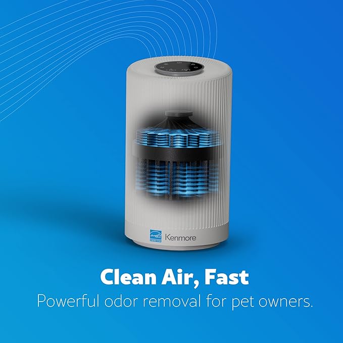 Kenmore PM1005 Air Purifier with H13 True HEPA Filter, Covers Up to 850 Sq.Foot, 25db SilentClean 3-Stage HEPA Filtration System for Office & Bedroom
