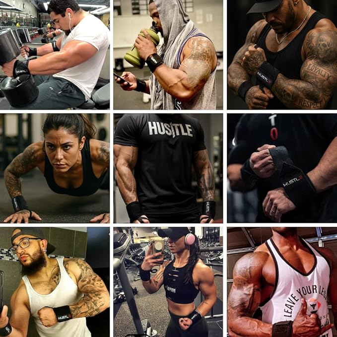 Hustle Athletics Wrist Wraps for Weightlifting – Max Wrist Support for Safe & Heavy Lifts, USPA Approved 18" & 12" Lengths, Thumb Loop Gym Straps for Powerlifting & Weight Lifting for Men and Women-FlexoryFit
