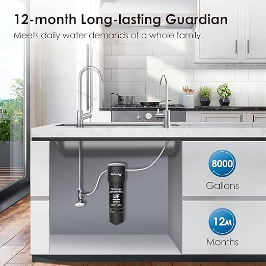 Waterdrop 10UB-UF 0.01 μm Ultra Filtration Under Sink Water Filter System for Baçtёria Reduction, Reduces Lead, Chlorine, Bad Taste & Odor, 8K Gallons, with Dedicated Faucet, USA Tech