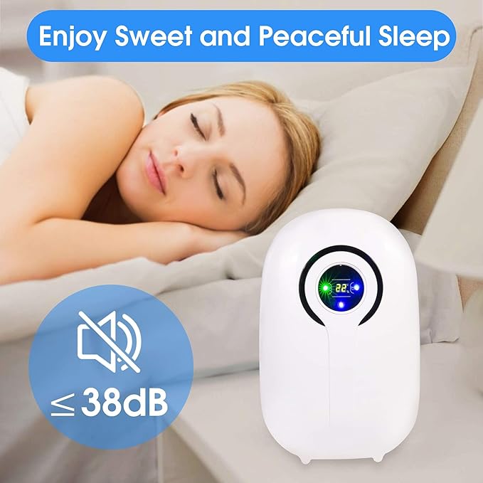 Dehumidifier for Home with LCD Display 37oz(1100ml) Small Ultra Quiet Portable Dehumidifier with Auto Shut-off,Up to 430 Sq.ft for Basements Bedroom Bathroom Garage Wardrobe RV
