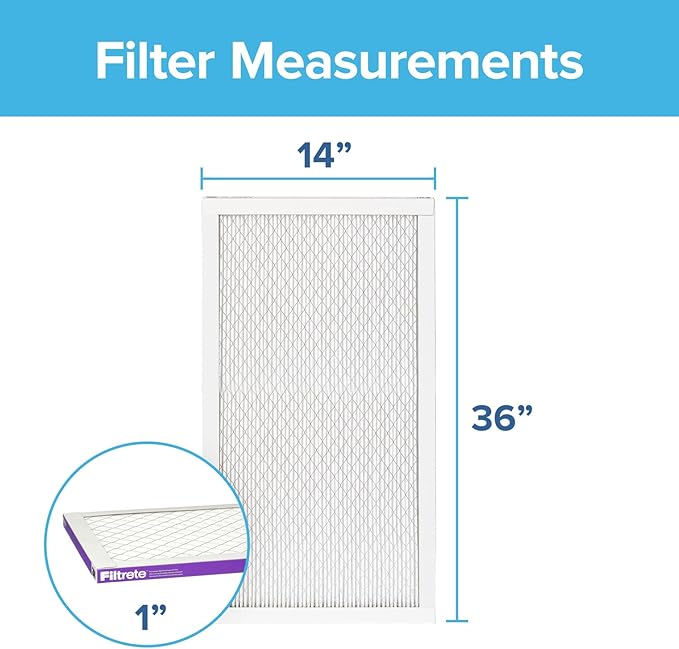 Filtrete 14x36x1 AC Furnace Air Filter, MERV 12, MPR 1500, CERTIFIED asthma & allergy friendly, 3 Month Pleated 1-Inch Electrostatic Air Cleaning Filter, 6-Pack (Actual Size 13.81x35.81x0.78 in)