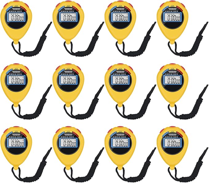 12 Pack Multi-Function Electronic Digital Sport Stopwatch Timer, Large Display with Date Time and Alarm Function,Suitable for Sports Coaches Fitness Coaches and Referees (Yellow)-FlexoryFit