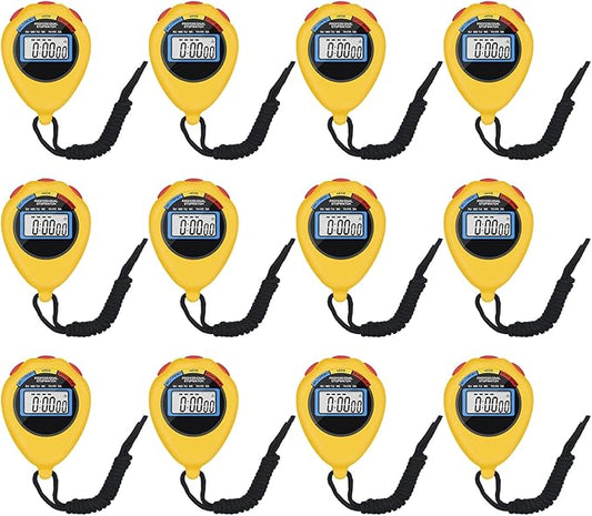 12 Pack Multi-Function Electronic Digital Sport Stopwatch Timer, Large Display with Date Time and Alarm Function,Suitable for Sports Coaches Fitness Coaches and Referees (Yellow)-FlexoryFit
