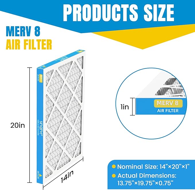 14x20x1 Air Filter,MERV 8,Furnace Air Filter for HVAC,Dust Defense-6packs by MIFLUS