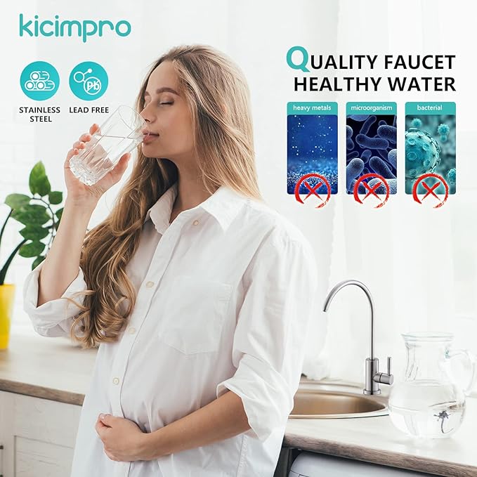 Water Filter Faucet, Kicimpro Drinking Water Faucet Fits Most Reverse Osmosis and Water Filtration System for Kitchen Bar Sink Faucet in Non-Air Gap SUS304 Stainless Modern Brushed Nickel Lead-Free