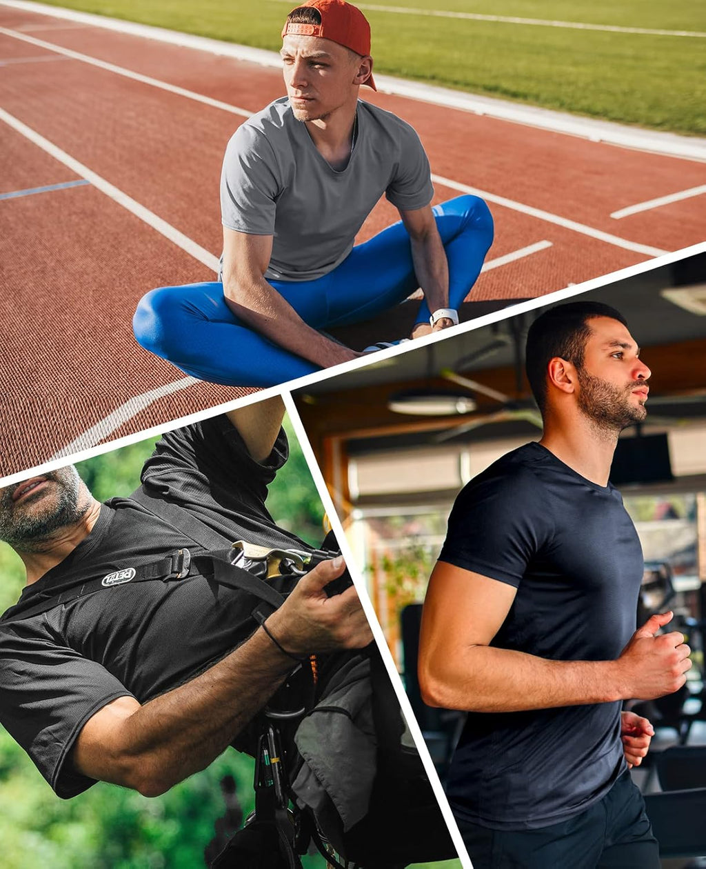 MIER Men's Quick Dry Workout Shirts Moisture Wicking Running Athletic Performance T-Shirts Recycled Polyester Top Tee