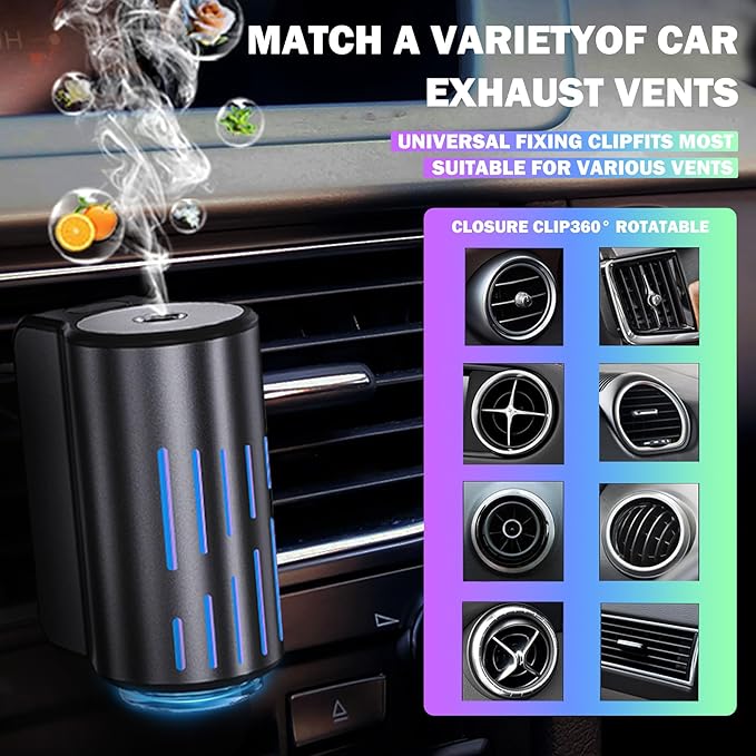 Car Air Freshener,Smart Car Air Freshener, Suitable For Car Diffusers And Home Use,Automatic On/Off,10 Scents,Car Diffusers Have 3 Adjustable Modes,Car Essential Oil Diffusers Have 10 Refill Bottles