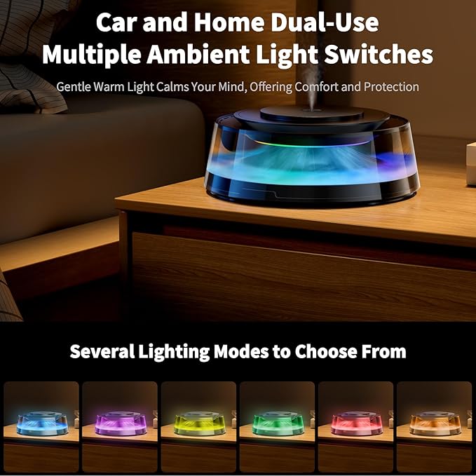 Smart Car Air Freshener - Portable for Home & Car, Smart Sensor Auto On/Off, Timer Settings - Ocean Breeze & Fresh Linen Scents (6 Colors)