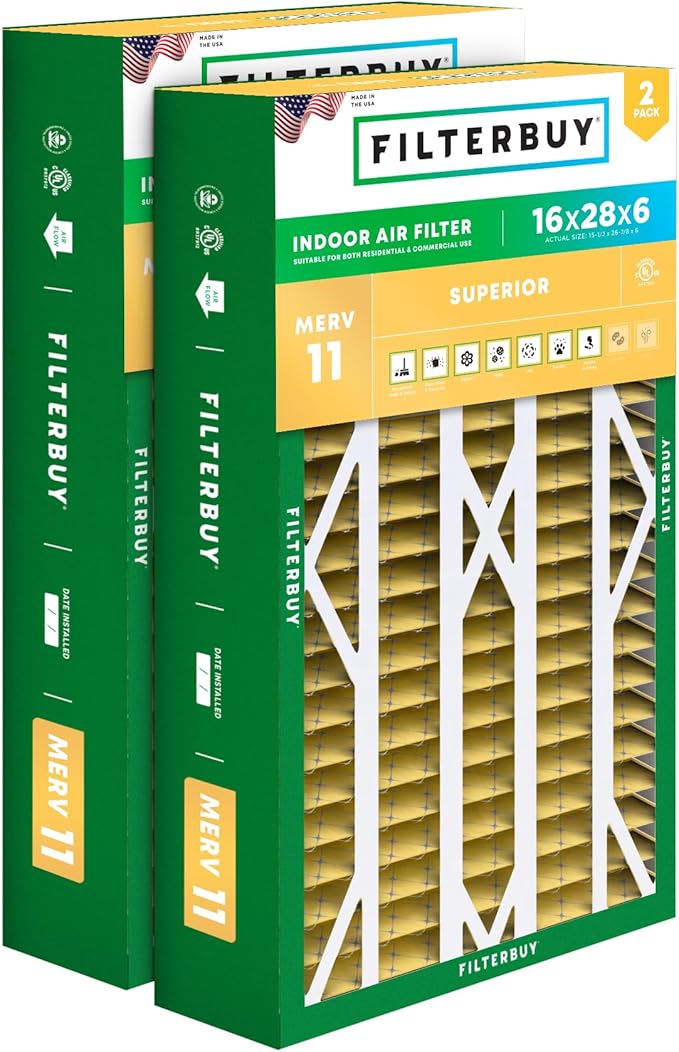 Filterbuy 16x28x6 Air Filter MERV 11 Allergen Defense (2-Pack), Pleated HVAC AC Furnace Air Filters Replacement for Aprilaire Space-Gard 401/2400 & Lennox (Actual Size: 15.50 x 26.88 x 6.00 Inches)