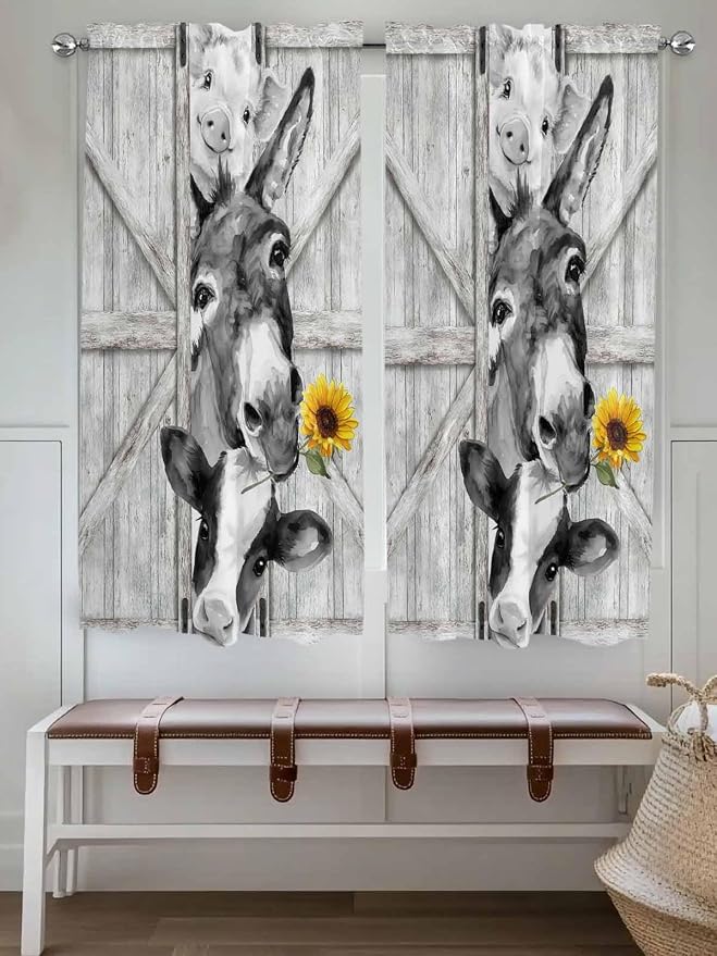 Grey Farmhouse Living Room Curtains 72 Inches Length, Vintage Sunflowers - Image 4