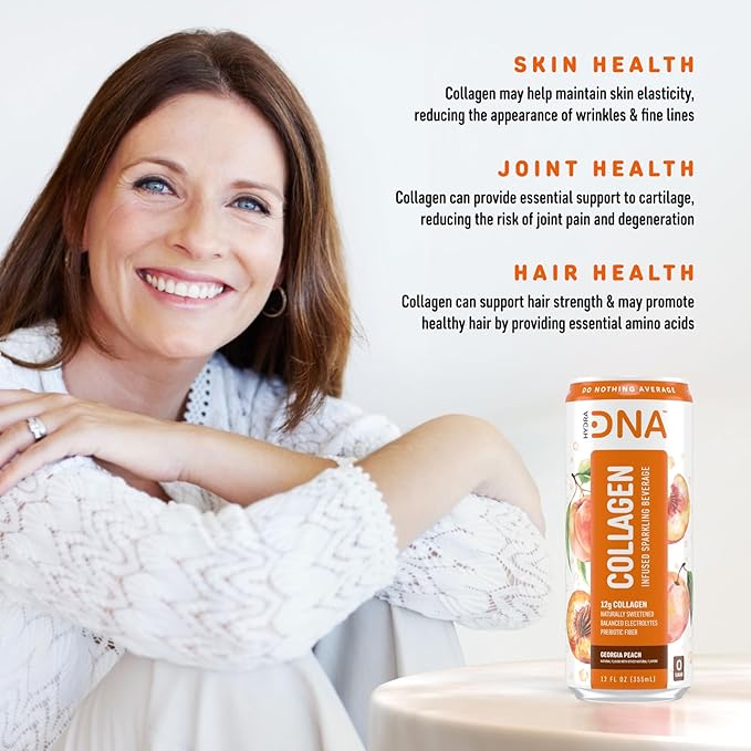 HYDRADNA- Sparkling Liquid Collagen Protein Water Drink Balanced Nutrients for Wellness - Sugar-Free - Keto-Friendly - No Gluten (12 Pack) Georgia Peach-FlexoryFit