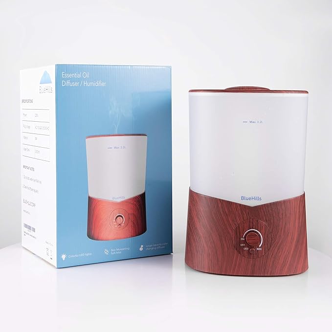 BlueHills Premium 3000 ML XL Essential Oil Diffuser Aroma Humidifier 3 Liter Big 3L Capacity Huge Size Plant Baby Living Room Home Decor Aromatherapy Diffuser for Large Room Dark Wood Grain 3L-K3