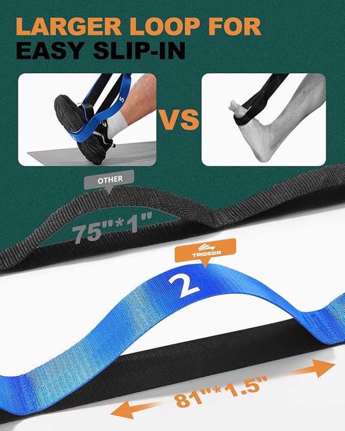 Trideer Stretching Strap for Physical Therapy, Non-Elastic Yoga Straps for Stretching with 10 Loops, Durable Nylon Stretch Bands for Exercise, Pilates, Gymnastics, Leg Stretcher with Guidance and Drawstring Bag-FlexoryFit