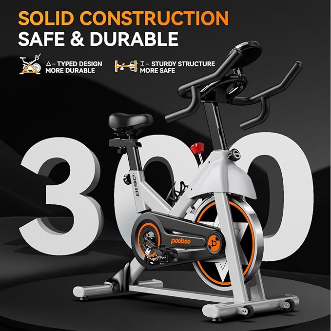 POOBOO Exercise Bike, Stationary Bike for Home Gym, Indoor Cycling Bike w/Comfortable Seat Cushion & Tablet Mount, Silent Belt Drive Indoor Bike for Cardio Workout-FlexoryFit
