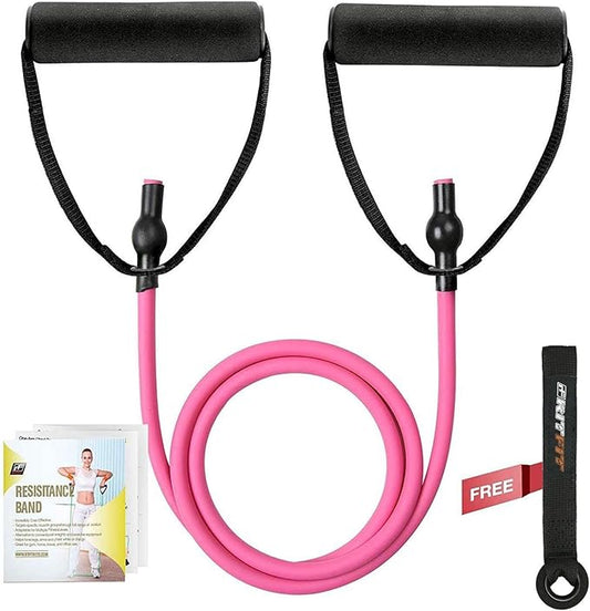 RitFit Single Resistance Exercise Band with Comfortable Handles - Ideal for Physical Therapy, Strength Training, Muscle Toning - Door Anchor and Starter Guide Included-FlexoryFit