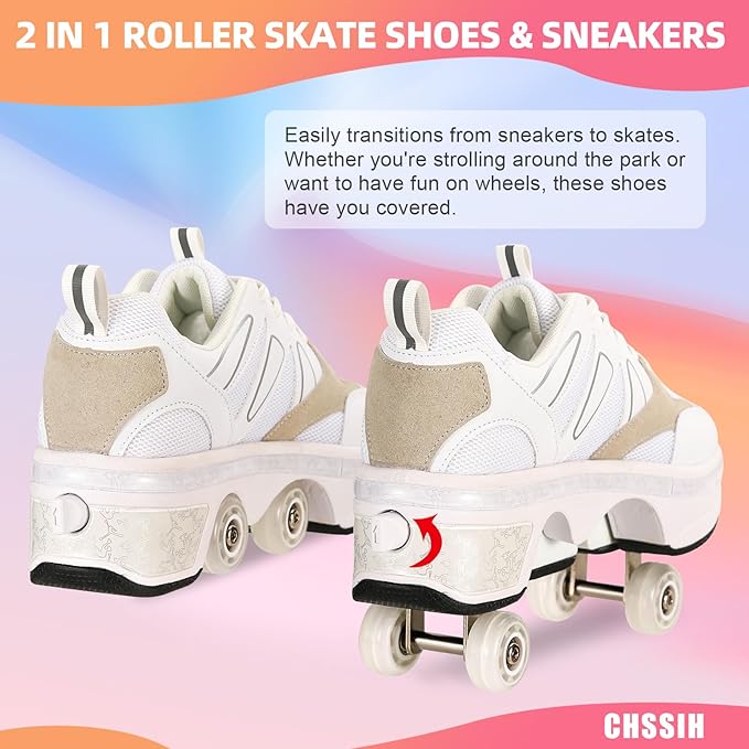 CHSSIH Roller Skate Shoes for Girls, Kids, Women, Men & Adults – Retractable Shoes with Wheels | Pop-Out High Roller Skating Shoes That Turn Into Sneaker Skates-FlexoryFit