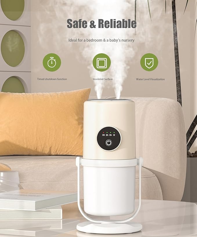 Portable Small Humidifier - Cold Mist Humidifier with 360° Rotating Stand, Stepless Dimming Warm Night Light, 2/8 H Timer Function, Mini humidifier for Bedroom, Plants, Office, and Car