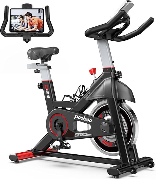 POOBOO Exercise Bike, Stationary Bike for Home Gym, Indoor Cycling Bike w/Comfortable Seat Cushion & Tablet Mount, Silent Belt Drive Indoor Bike for Cardio Workout-FlexoryFit