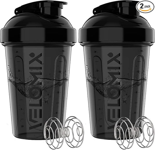 '-2 Pack- 20 oz Bottles for Protein Mixes - 2x Wire Whisk | Leak Proof Shaker Cups for Protein Shakes and Pre Workout | Protein Shaker Bottle Pack | Protein Mixer Cup (Black Set)-FlexoryFit