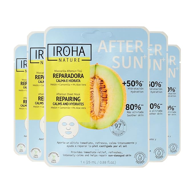 IROHA NATURE, Skin Care Mask to Repair and Soothe After Sun Exposure - Pack of 5 Pieces-FlexoryFit