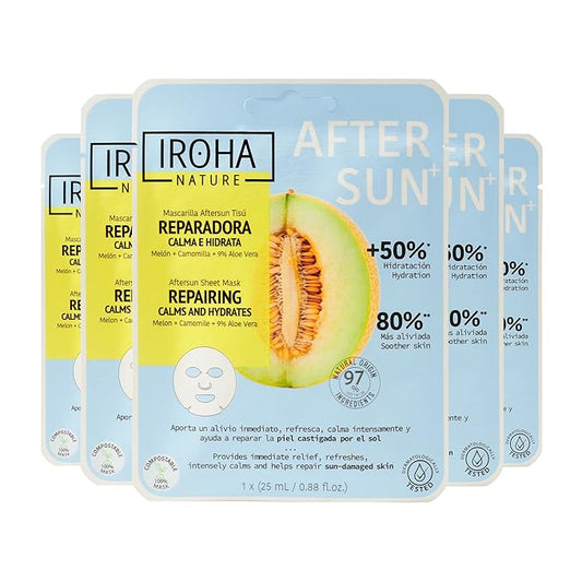 IROHA NATURE, Skin Care Mask to Repair and Soothe After Sun Exposure - Pack of 5 Pieces-FlexoryFit
