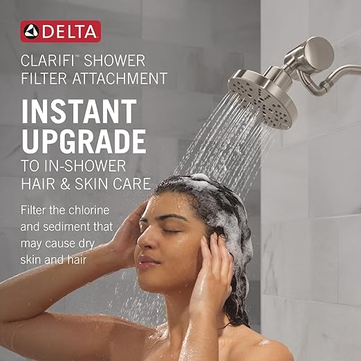 Delta Faucet 5-Setting H2Okinetic Shower Head Black Stainless with Clarifi Premium Shower Filter Attachment with Filter
