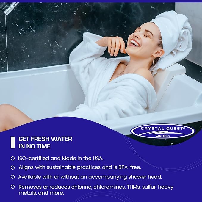 Crystal Quest Shower Filter with Shower Head - White - Advanced Multi Stage Filtration for Cleaner Water - Removes Chlorine, Heavy Metals - Promotes Healthier Skin, Softer Hair - Long-Lasting