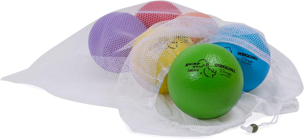 Champion Sports Rhino Skin Dodgeball Set – 6 Soft Foam Dodgeballs with Tear-Resistant Coating, Grip Surface, Low Bounce, Mesh Bag, Indoor & Outdoor Playground or PE Class Ball Set – 6” or 7”