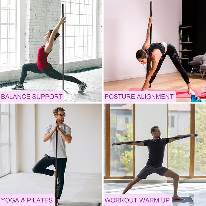5ft Yoga Stick - Sturdy Steel Adjustable Stretching Stick for Mobility,Flexibility & Balance | Non-Slip Ends & Foam Handles | Exercise Pole for Fitness,Physical Therapy,Posture Correction-FlexoryFit