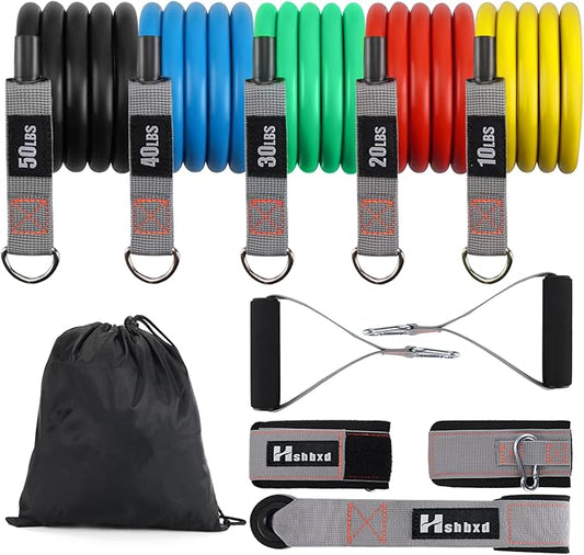 Resistance Bands with Handles for Working Out Women and Men, Exercise Bands with Door Anchor, Stretch Bands for Home Workouts, Simple Guide Included-FlexoryFit