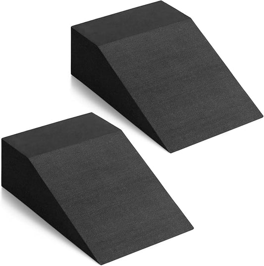 Foam Wedge Slant Board, 2 Pack Squat Wedge for Yoga, Calf Stretching, Physical Therapy & Foot Rehabilitation - Exercise Blocks for Squats, Balance, Pushup & Pilates (Black)-FlexoryFit