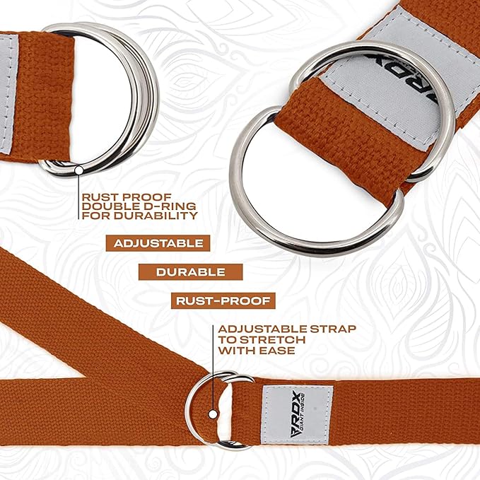 RDX 8ft Yoga Strap with D-Ring Buckle, Durable Polyester Cotton Adjustable Belts for Stretching Pilates Dance Gymnastics General Fitness Holding Poses Flexibility Physical Therapy, Home Gym Workout-FlexoryFit