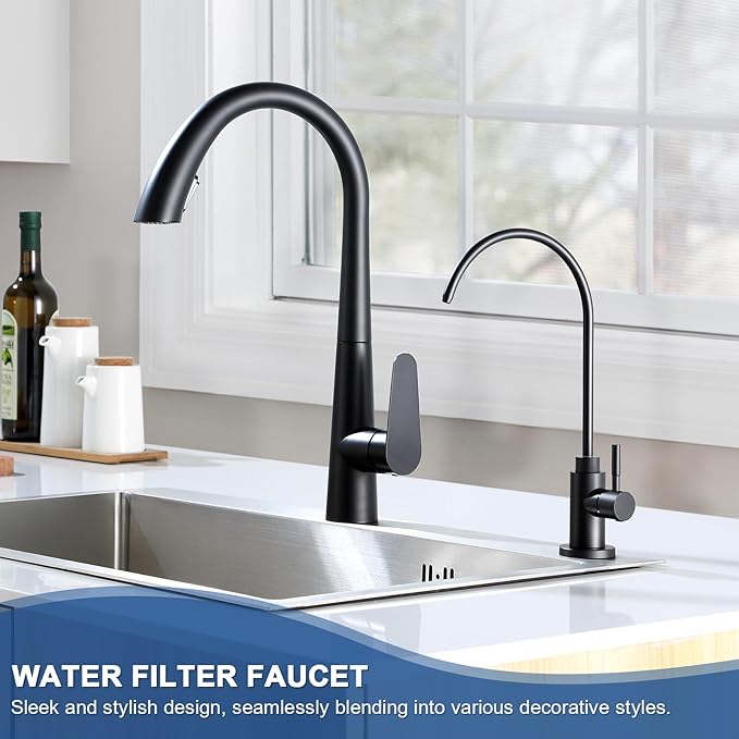 Water Filter Faucet, VMASSTONE Reverse Osmosis Faucet Fits Most RO Units or Water Filtration System in Non-Air Gap, Lead-Free Stainless Steel Drinking Water Faucet for Bar Kitchen Sink, RV (DM001 MB)