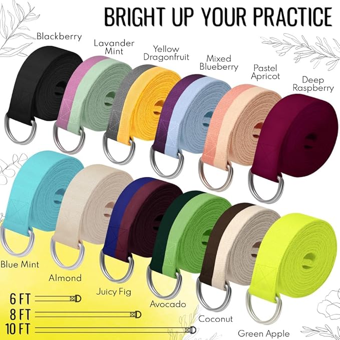 TECEUM Yoga Strap & Mat Strap – 2 IN 1 – Cotton – 6 ft 8 ft 10 ft (30+ colors) – Adjustable Non-Slip Belt for Yoga, Pilates, Stretching, Physical Therapy, Fitness & Home Workout – For Carrying Mats-FlexoryFit