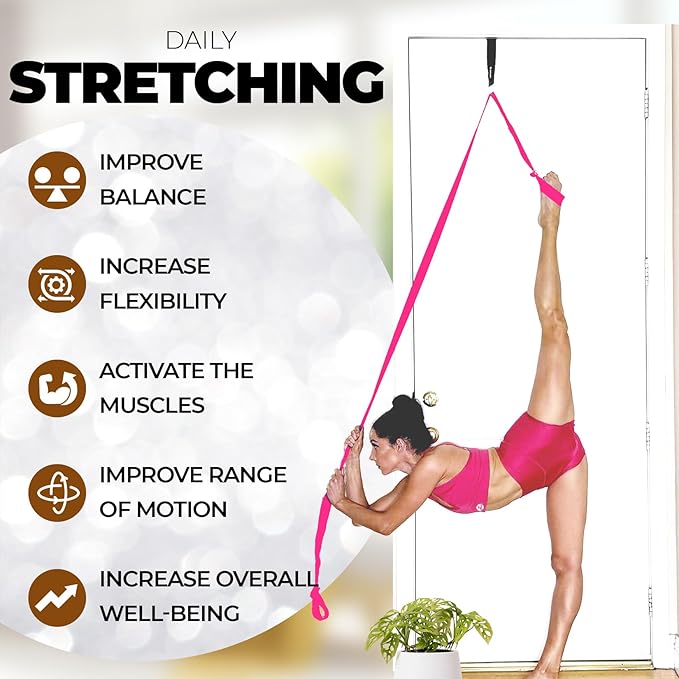 Pilates Stretching Strap with Door Anchor - Flexibility Equipment for Pilates Practitioners - Ideal for Improving Leg Flexibility, Core Stability, and Posture Alignment at Home-FlexoryFit