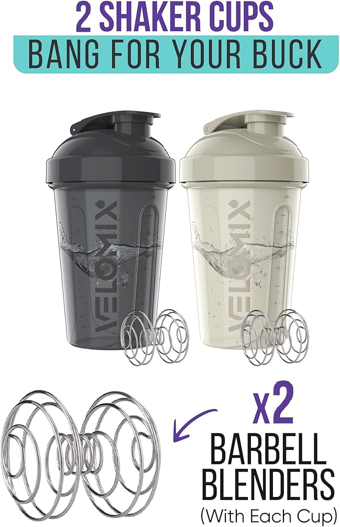 '-2 Pack- 20 oz Protein Shaker Bottles for Protein Mixes - 2x Wire Whisk | Leak Proof Shaker Cups for Protein Shakes and Pre Workout | Protein Shaker Bottle Pack-FlexoryFit