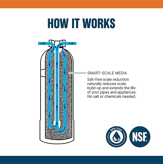WaterBoss Whole House Salt Free Descaler System - Works with City & Well Water Filters - 6yr, 600,000 Gl - Water Softener Alternative for Home - WB-WH-DSCLR