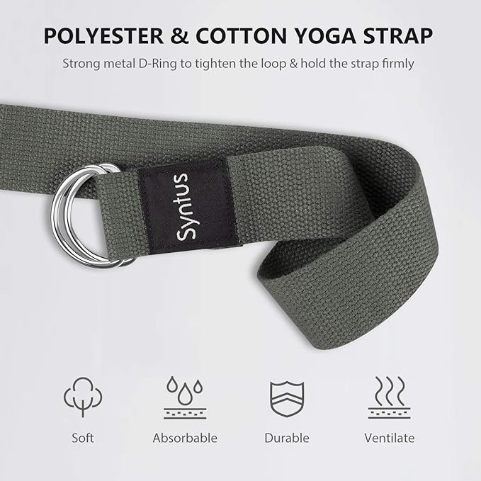 Syntus Yoga Block and Yoga Strap Set, 2 Soft Non-Slip Yoga Blocks 9×6×4 inches, 8FT Metal D-Ring Strap for Yoga, General Fitness, Pilates, Stretching and Toning-FlexoryFit