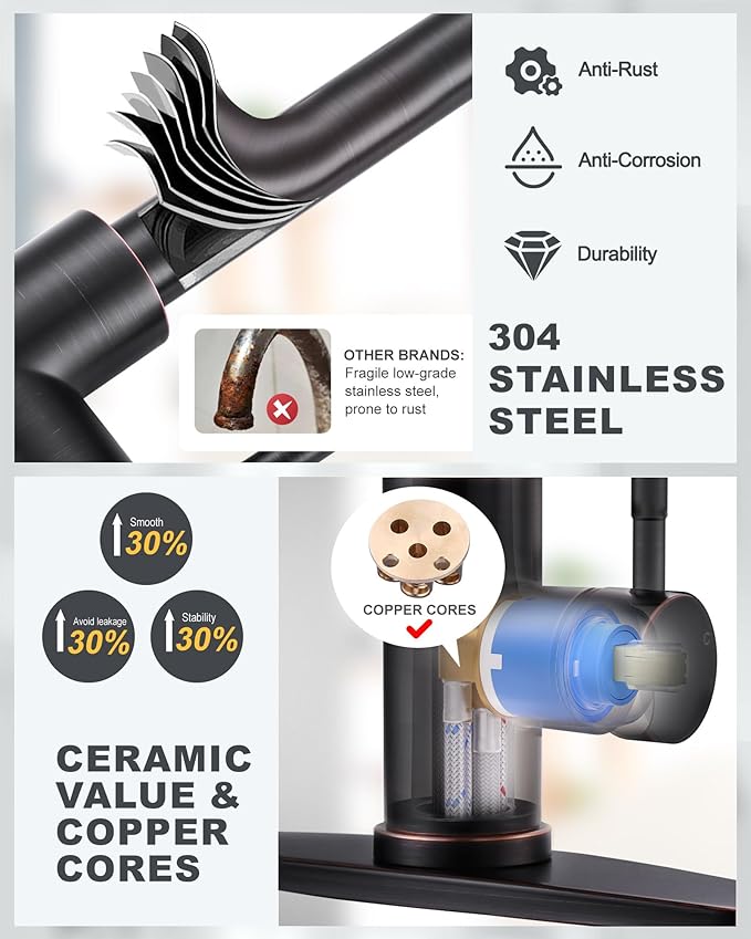 Touchless Kitchen Faucet Stainless Steel: WOWOW Smart Motion Sensor Kitchen Sink Faucet with Sprayer, Automatic Hand-Free Oil Rubbed Bronze Kitchen Faucet for Sink 1 or 3 Hole