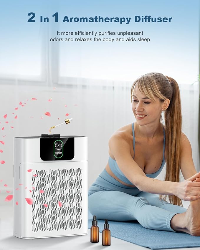 Air Purifiers for Home Large Room Up to 2500 ft², WESTHEY HEPA Filter Purifier for Smoke, Air Cleaner for Wildfire Smoke Ash Pollen Pets Hair Odor, 2 PCS Filters for Bedroom, Applicable to California