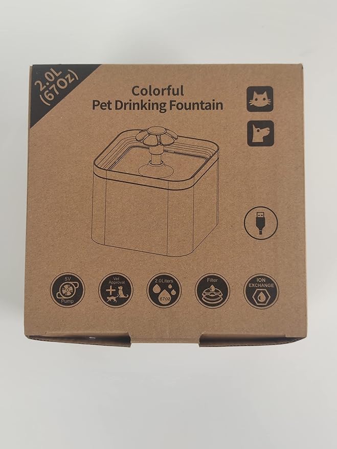 Cat Water Fountain for Cats Indoor: 67oz/2L Cat Fountain - Quiet Pet Water Fountain - Cyan Cat Fountains for Drinking Easy to Clean - for Cats&Pets& Small Animals - Including 4 Filters + 2 Sponges